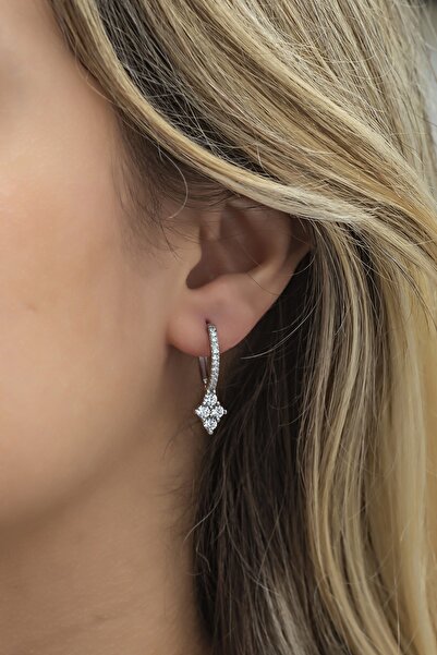 Nereze 925 Ayar Gümüş Rodyumlu Tamtur 4 Taşlı Tasarım Küpe