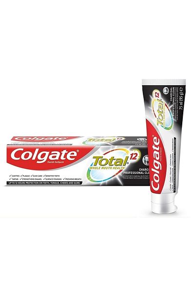Colgate 2 Pieces Total Pro Charcoal 50 Ml Toothpaste, Brush Micro Fine Black 1+1, Oral Care Water 500 Ml