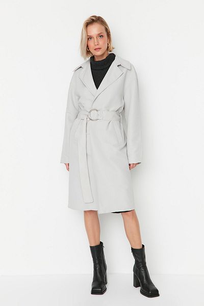 Trendyol Collection Šedý páskovaný trenčkot