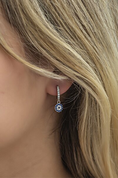 Nereze 925 Ayar Gümüş 10 Mm Tamtur Sallantılı Nazar Küpe