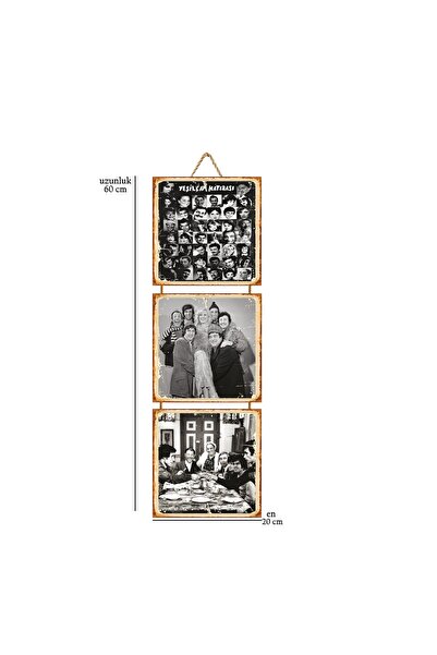 TAKIFİX Yeşilçam Hatırası 20x20 Cm Üçlü Ahşap Poster