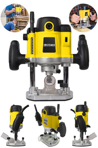 STEİNER Alman Yellow 4000 Watt Devir Ayarlı Metal Şanzuman Profesyonel Freze Formika Makinası 8 Mm Pens