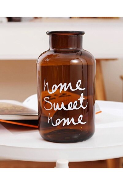 Genel Markalar Home Sweet Home Yazılı Dekoratif Amber Cam Şişe - Vintage Ev Aksesuarı