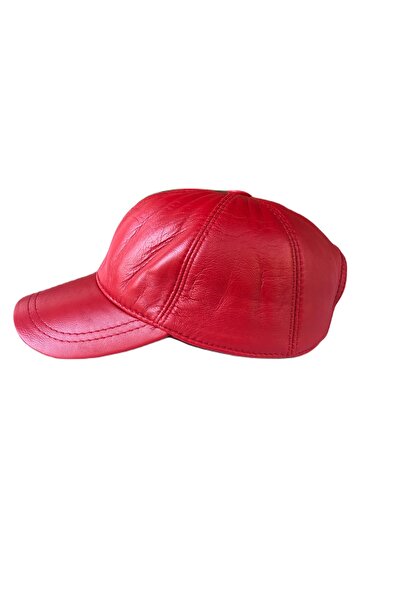 BY SCK Unisex Kırmızı Hakiki Gerçek Deri Şapka Bere - Kışlık Şapka - Yeni Sezon