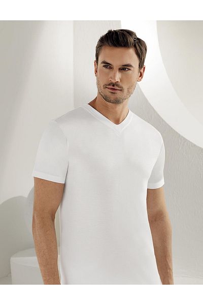 Şahinler Men's white Short Sleeve V-Neck Combed Cotton Undershirt new