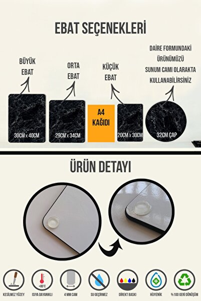 Decorita Düz Renk - Gri | Cam Kesme Tahtası - Cam Kesme Tablası | 20cm x 30cm