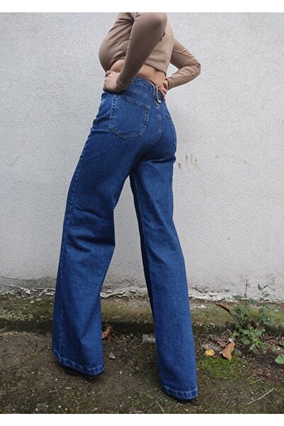 Livik Ψηλόμεσο Lycra Σκούρο Μπλε Φαρδύ Τζιν - Flechazo