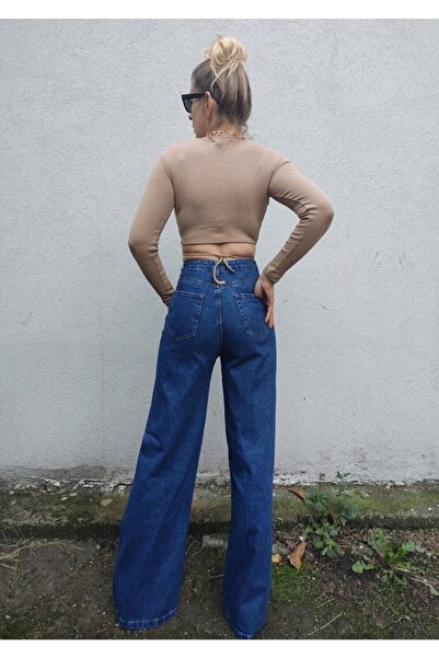 Livik Ψηλόμεσο Lycra Σκούρο Μπλε Φαρδύ Τζιν - Flechazo