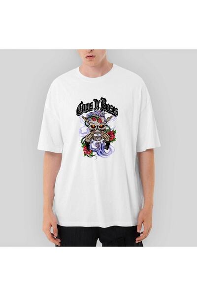 Z zepplin تي شيرت أبيض كبير الحجم من Guns N Roses Skull And Gun