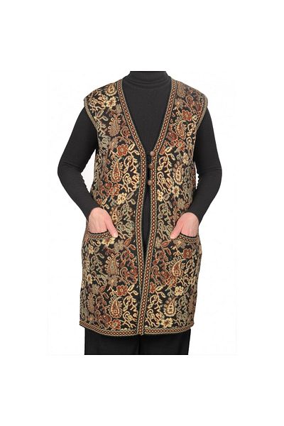 Fresh&Moda Women's Black Anadolu Patterned Vest