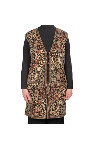Fresh&Moda Women's Black Anadolu Patterned Vest