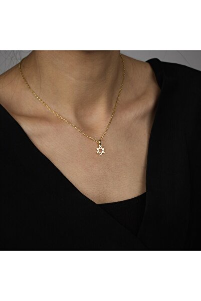 GÜMÜŞ Has Altın Kaplama Davut Yıldızı 925k Kolye