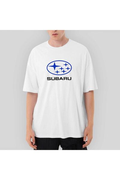 Z zepplin Оувърсайз бяла тениска с лого на Subaru и звезди