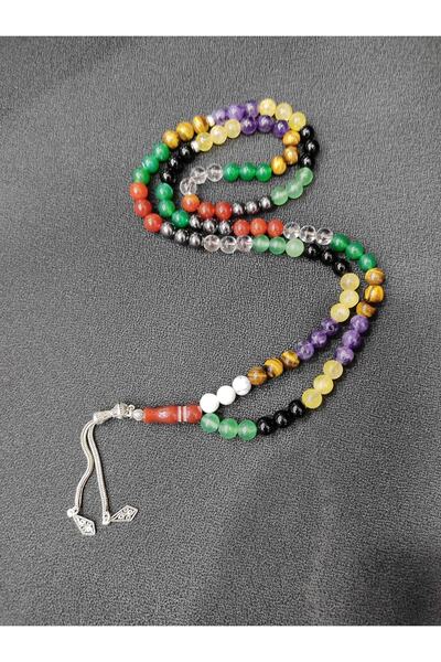 Yasir Karışık Çakra Doğal Taşlı Namaz Tesbihi 99lu 8mm