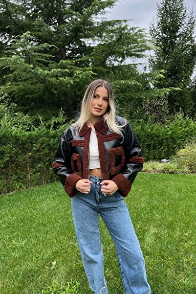 Seda Yalçın Atelier Кафяво кожено яке с джобове за жени