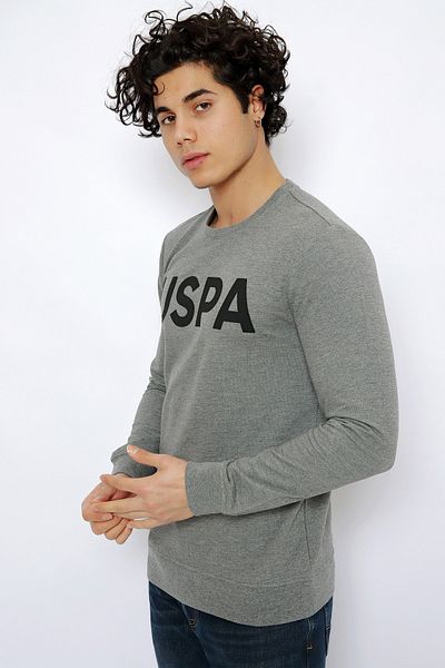 U.S. Polo Assn. Американска асоциация по поло Мъжка сива тъкана тениска с О-образно деколте