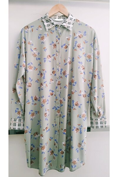 N.Y.YILDIZ Зіркова креп-сатен з квітковим візерунком та ґудзиками, туніка для...