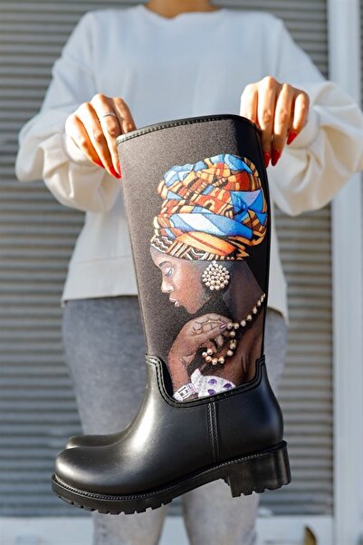 Sea&Blue Εικονικές γυναικείες πολύχρωμες με τύπωμα αδιάβροχες γυναικείες μπότ...