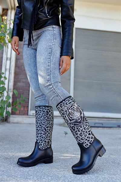 Sea&Blue Leopard Printed Waterproof Women's Rain Boots