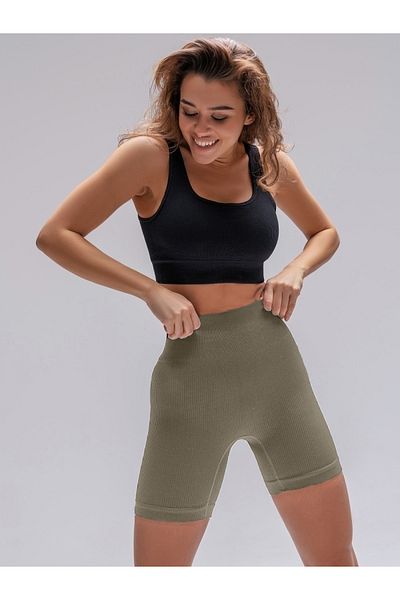 MİSTİRİK Dublin Model Biker - Pantaloni scurți tricotați fără cusături, culoare Camel