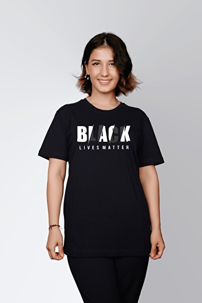 ErTaPassage Negru supradimensionat cu imprimeu tricou - Viața negre contează ...