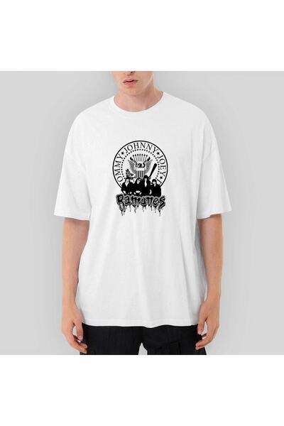 Z zepplin Tricou alb supradimensionat cu text și grup Ramones