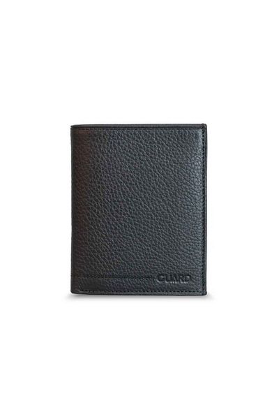 GUARD Multi-Compartment Vertical Black Leather Men's Wallet