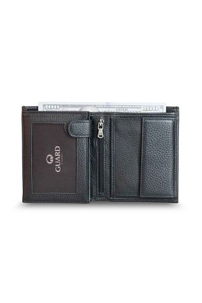GUARD Multi-Compartment Vertical Black Leather Men's Wallet