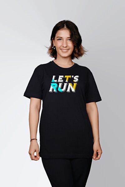 ErTaPassage Negru Lets Run cu imprimeu Femei tricou - T3034980