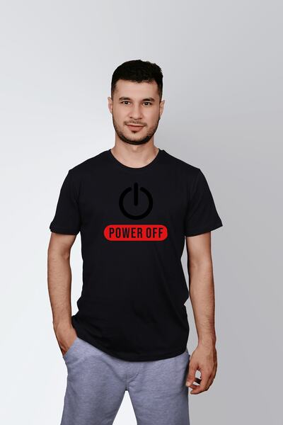 ErTaPassage Negru pentru bărbați cu imprimeu Power Off tricou - T489464