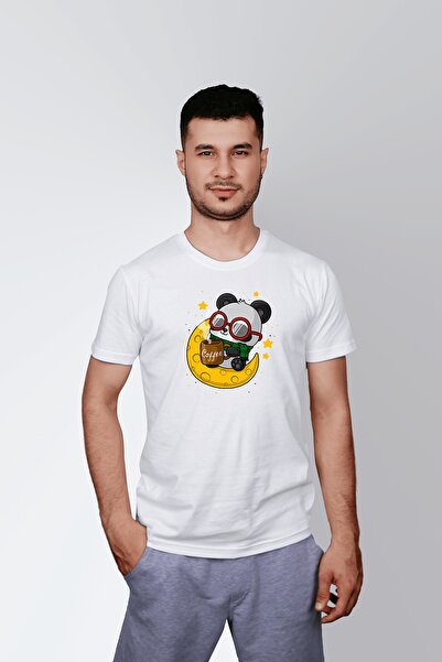 ErTaPassage Ανδρικό μπλουζάκι White Panda με τύπωμα oversized - T6673089