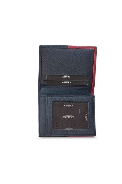 GUARD Hgüneyli Matte Navy Blue/Red Leather Men's Wallet