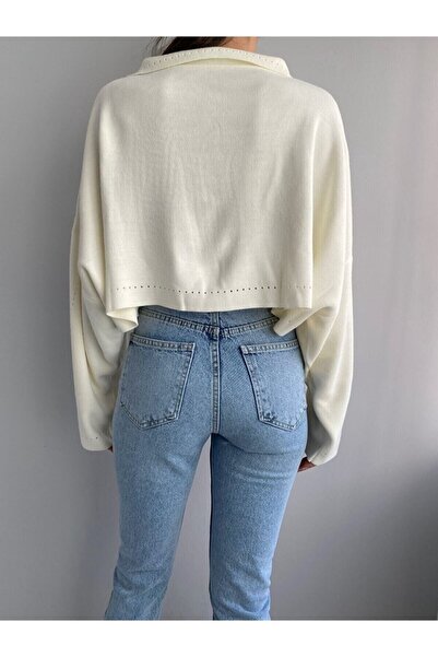 Genel Markalar Çıtçıt Detay Crop Hırka Ekru