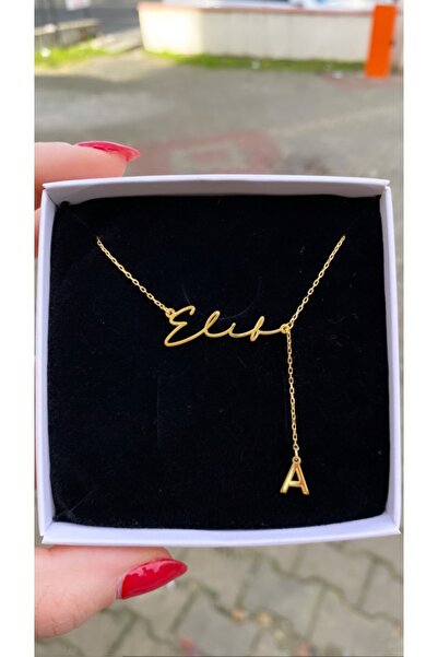 GÜMÜŞ 24 Ayar Has Altın Kaplama Sarkan Zincir Harf Isim Kolye