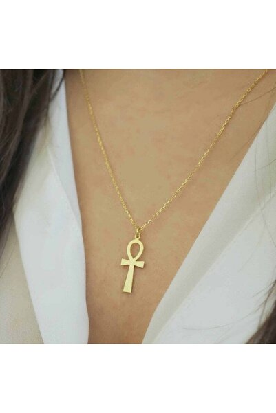GÜMÜŞ 24 Ayar Has Altın Kaplama Ankh (nil'in Anahtarı) Kolye