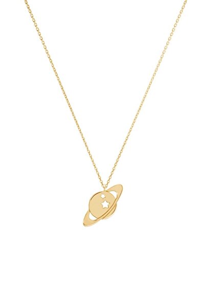 GÜMÜŞ 24 Ayar Has Altın Kaplama Satürn Kolye