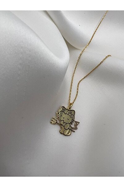 GÜMÜŞ 925k Şeytan Tasarım Hello Kitty Altın Kaplama Kolye