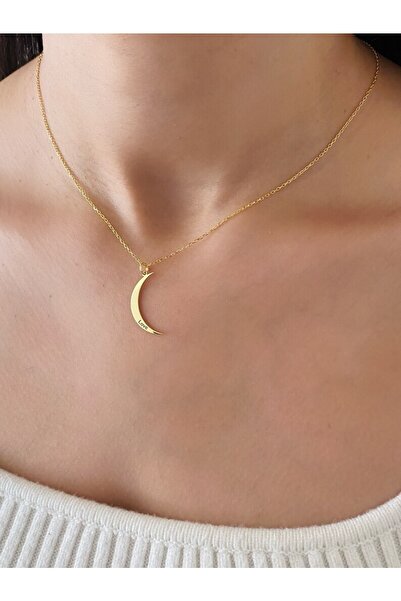 GÜMÜŞ 925k Ay Üstünde Isim Altın Kaplama Kolye