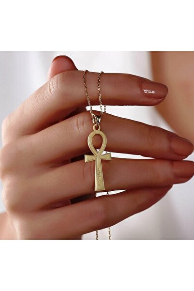 GÜMÜŞ Has Altın Kaplama Isimli Ankh 925k Kolye