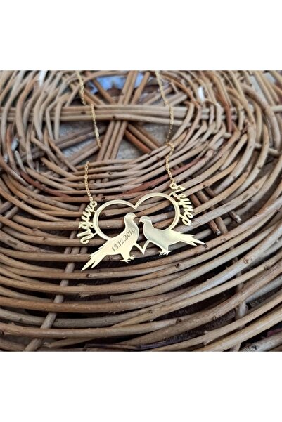 GÜMÜŞ Has Altın Kaplama Çift Kuşlar Model Isim Tarih 925k Kolye