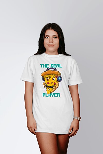 ErTaPassage White Cool Pizza Gamer cu imprimeu Femei tricou - T6760095