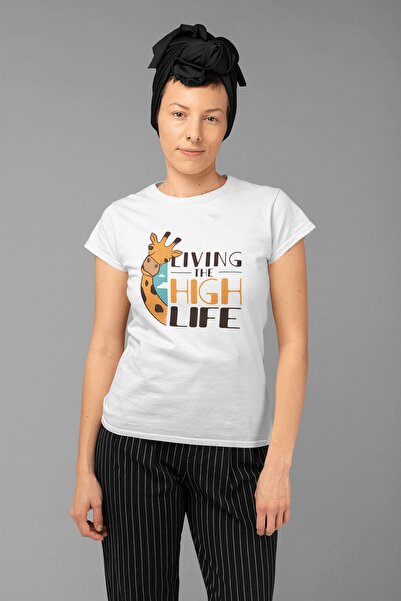 ErTaPassage Alb supradimensionat tricou - Imprimare amuzantă cu girafe, T5627276