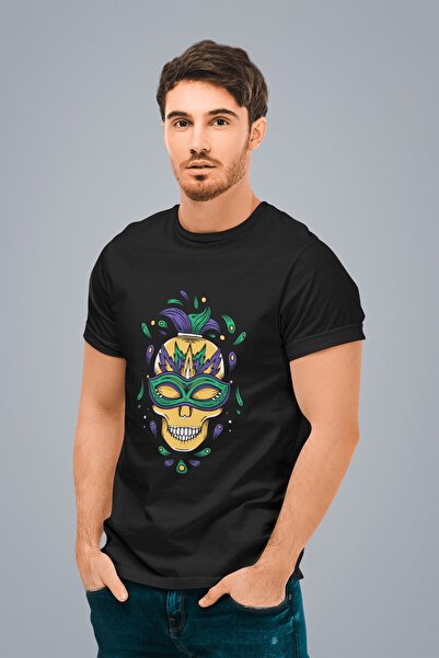 ErTaPassage Negru Mardi Gras cu imprimeu Bărbați tricou - T2005496