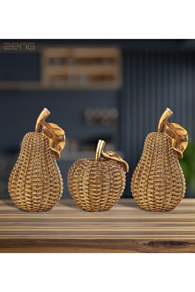 ZENG Dekoratif Obje Biblo Elma Armut Obje Set 3'lü Set