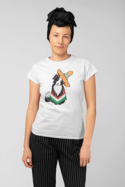 ErTaPassage Alb supradimensionat tricou - Câine mexican cu imprimeu , T878559