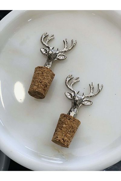 Jenisa 2 Pieces Silver Deer Bottle Stopper with Cork