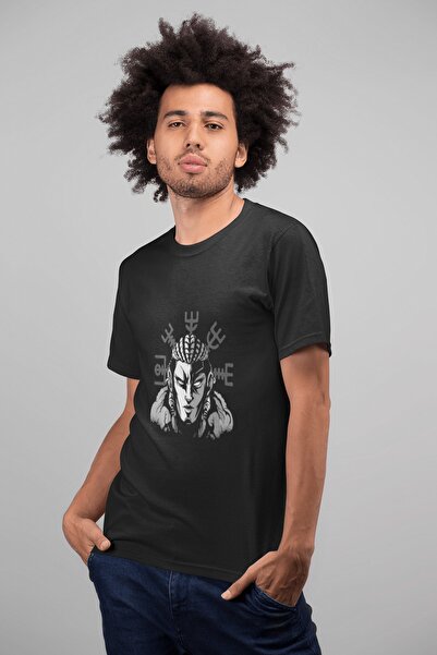 ErTaPassage Negru pentru bărbați Anime Viking cu imprimeu Standard tricou T98...