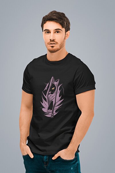 ErTaPassage Negru pisică cu imprimeu Bărbați cu fermoar tricou - T4006508