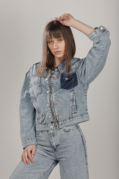 efstyle سترة الدنيم جيوب الزخرفية