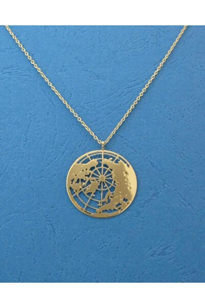 GÜMÜŞ 24 Ayar Has Altın Kaplama Dünya Küre Kolye